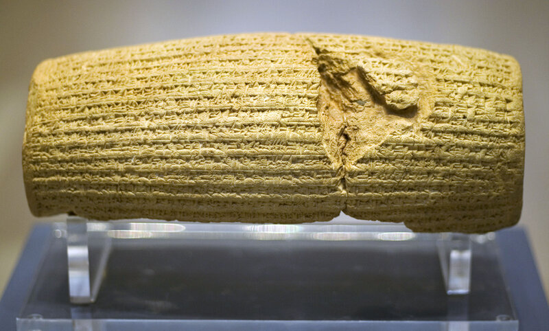 Cyrus Cylinder — Persian declaration of religious tolerance and temple restoration, 539 BC